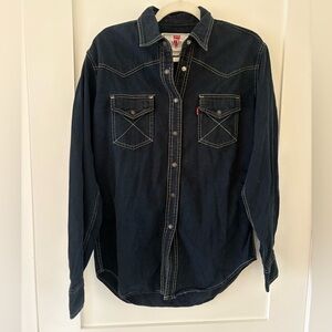 Levi’s Western Denim Snap Shirt Women’s Medium Dark Wash 100% Cotton